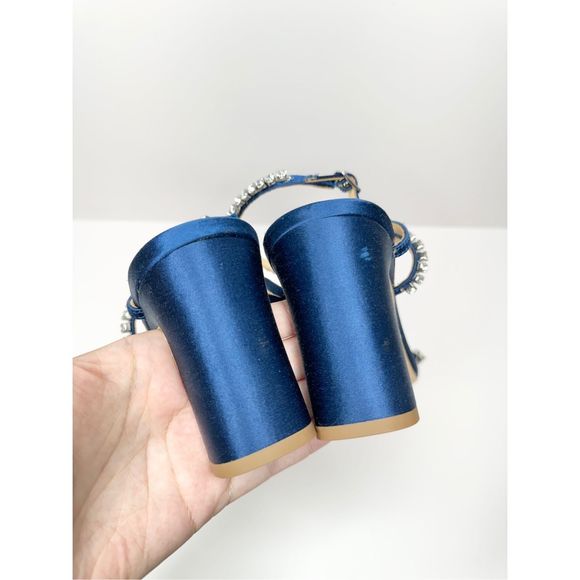 Badgley Mischka Sandals Size 9.5 Blue Marilee Open Toe Embellished Heels - Picture 11 of 14